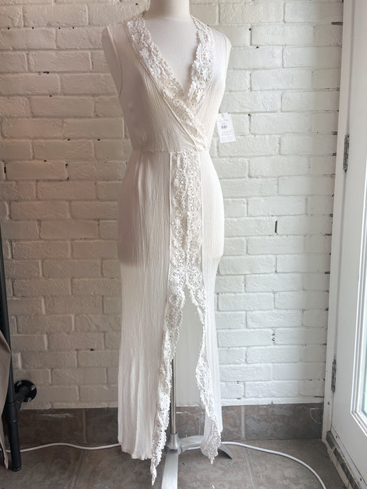 White Crochet Lace Maxi Slit Cover Up Dress - XS/S/M