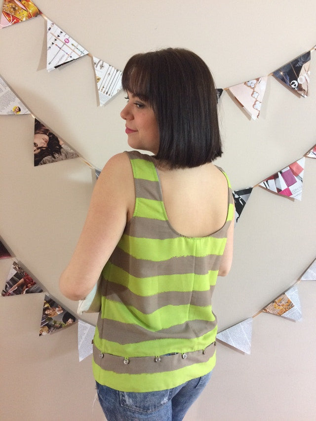 BCBGeneration Catalina Lime Stripe Sleeveless Top - Le Prix Fashion & Consulting