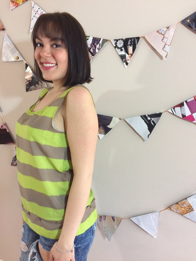 BCBGeneration Catalina Lime Stripe Sleeveless Top - Le Prix Fashion & Consulting