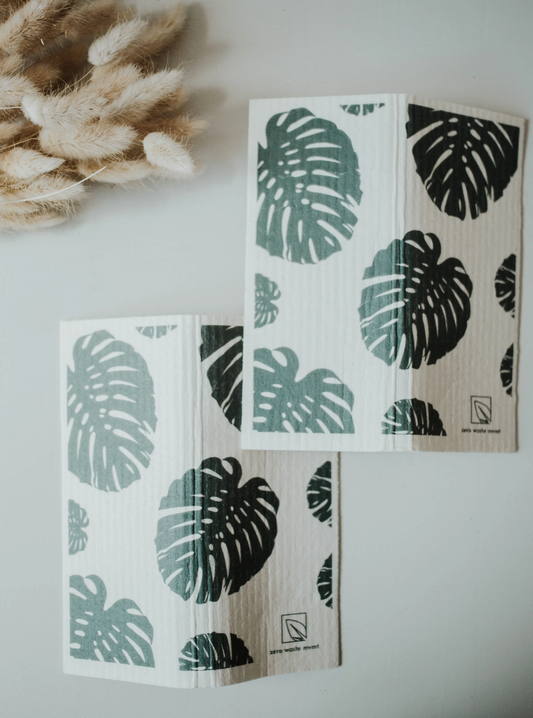Reusable Dish Cloth | Swedish Dishcloth | Monstera Print - 2 Pack