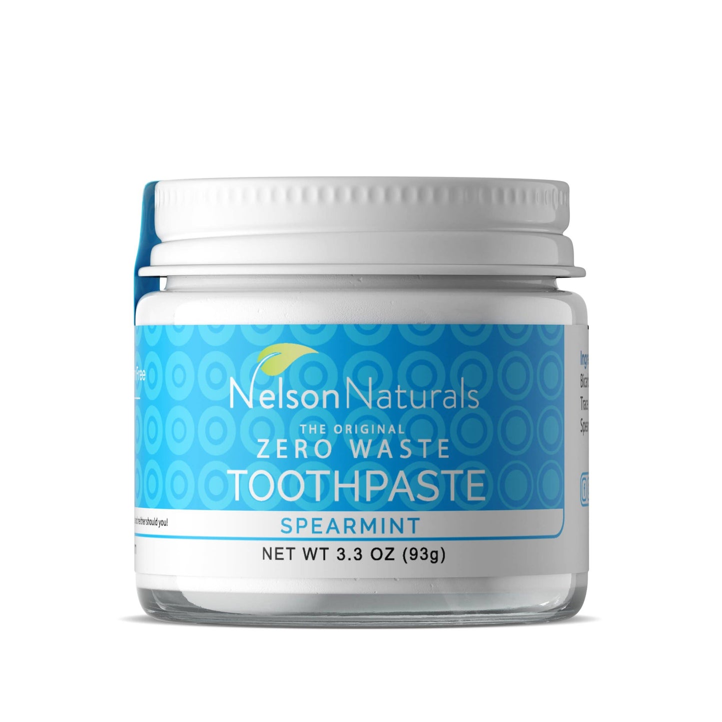 Nelson Naturals Spearmint Toothpaste in Glass Jar - 93g/3.3oz