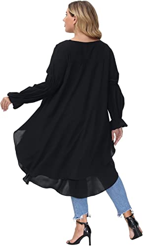 Hanna Nikole Black High Low Tunic Blouse with Lantern Sleeves NWT - Size 20W