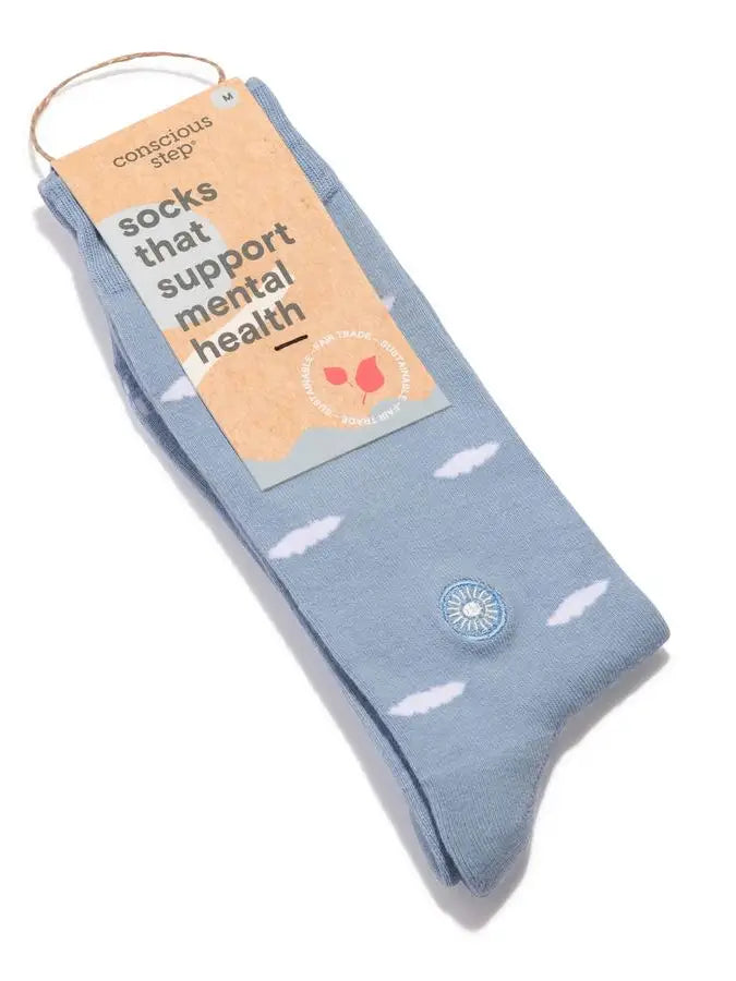 Socks that Support Mental Health - Light Blue Floating Clouds