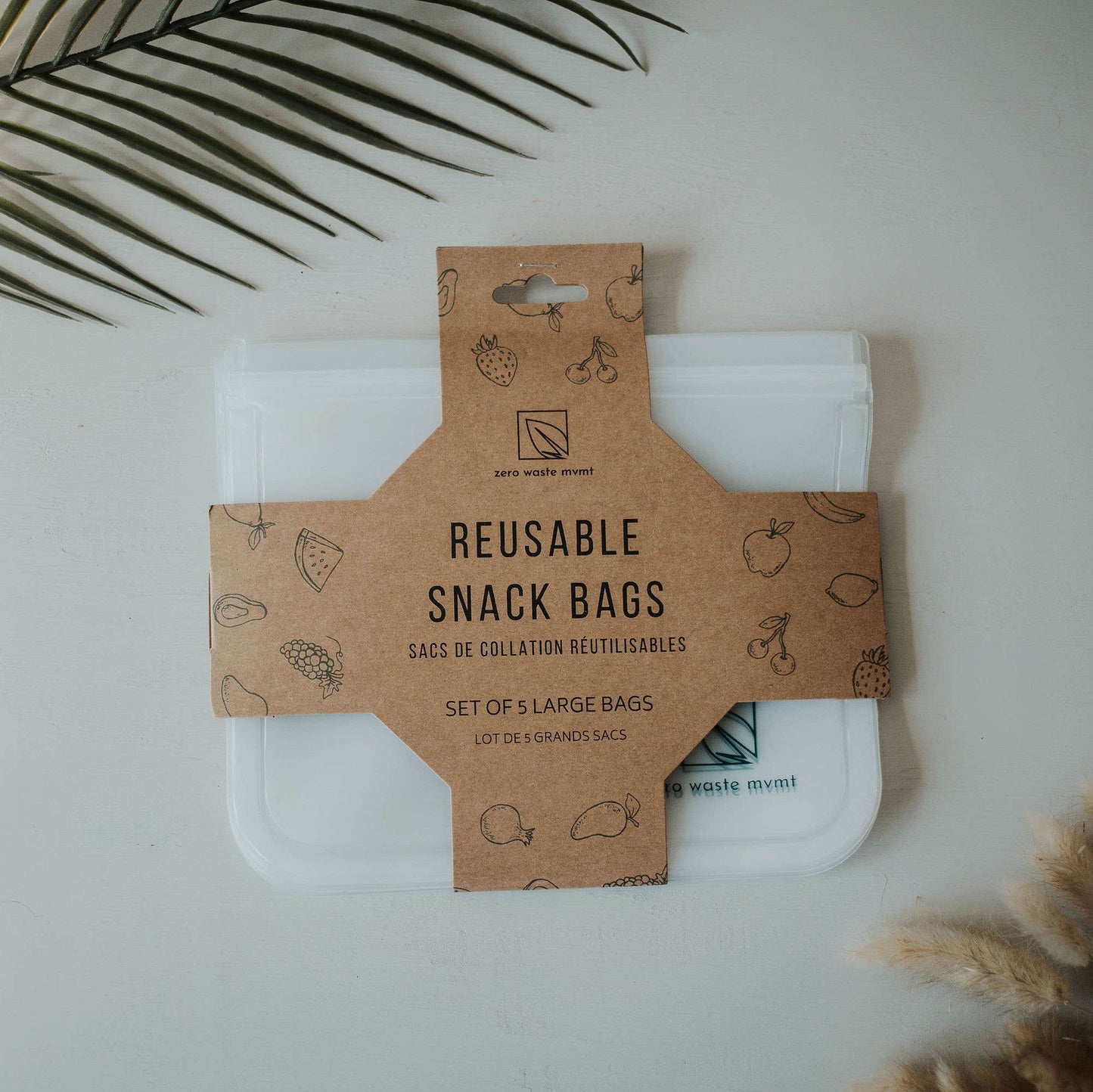 PEVA Reusable Snack Sandwich Bags | Eco-Friendly Zip Pouch - 5 Large Pack