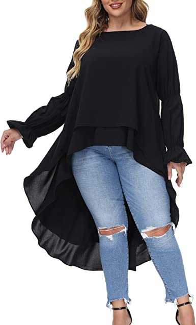 Hanna Nikole Black High Low Tunic Blouse with Lantern Sleeves NWT - Size 20W