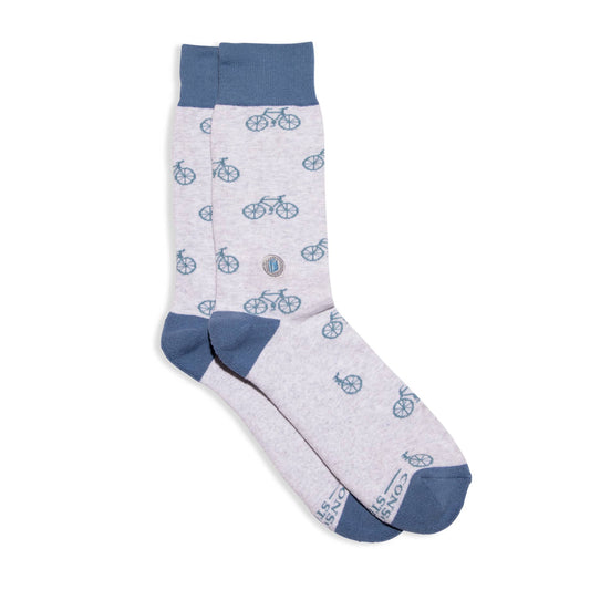 Conscious Step Organic Fair Trade Socks That Give Books - Blue With Bikes