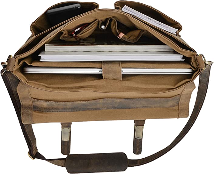 KomalC Distressed Genuine Leather Satchel Notebook Computer Bag - 16"