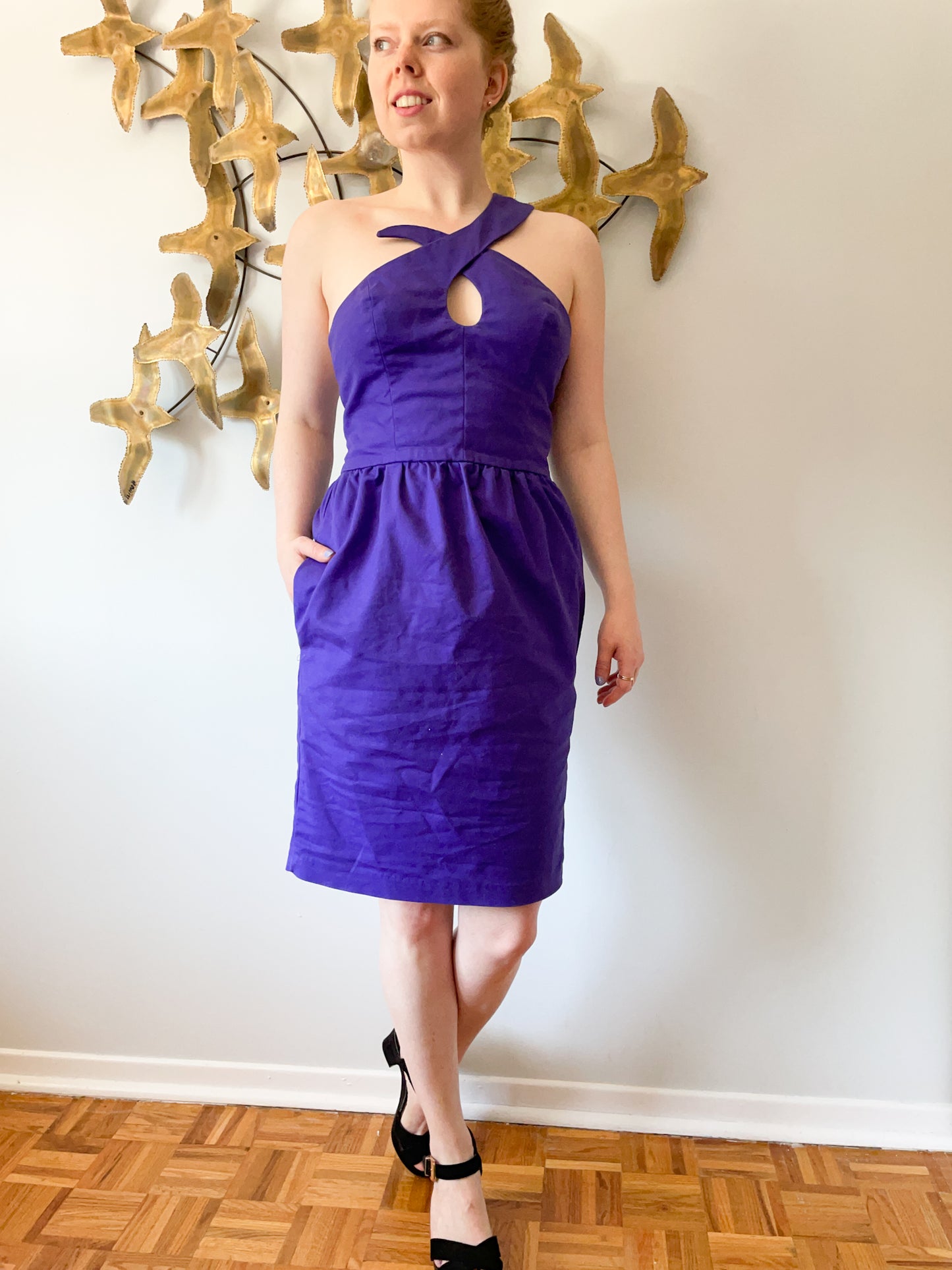 French Connection Purple Cotton Stretch One Shoulder Dress - Small
