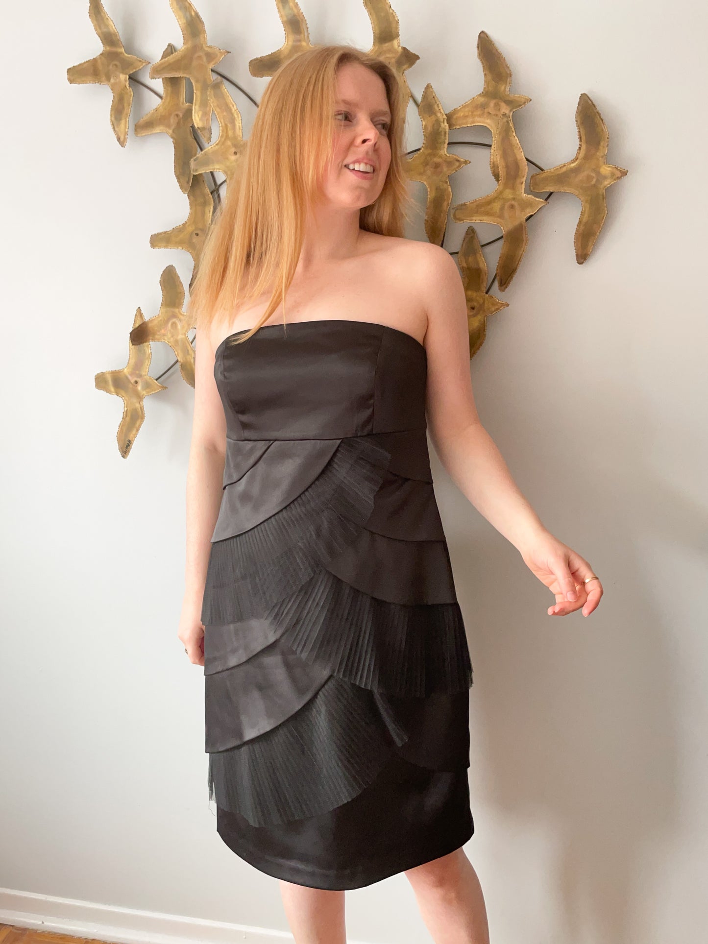 RW & Co. Tulle & Shiny Black Ruffle Strapless Cocktail Dress - Size 10