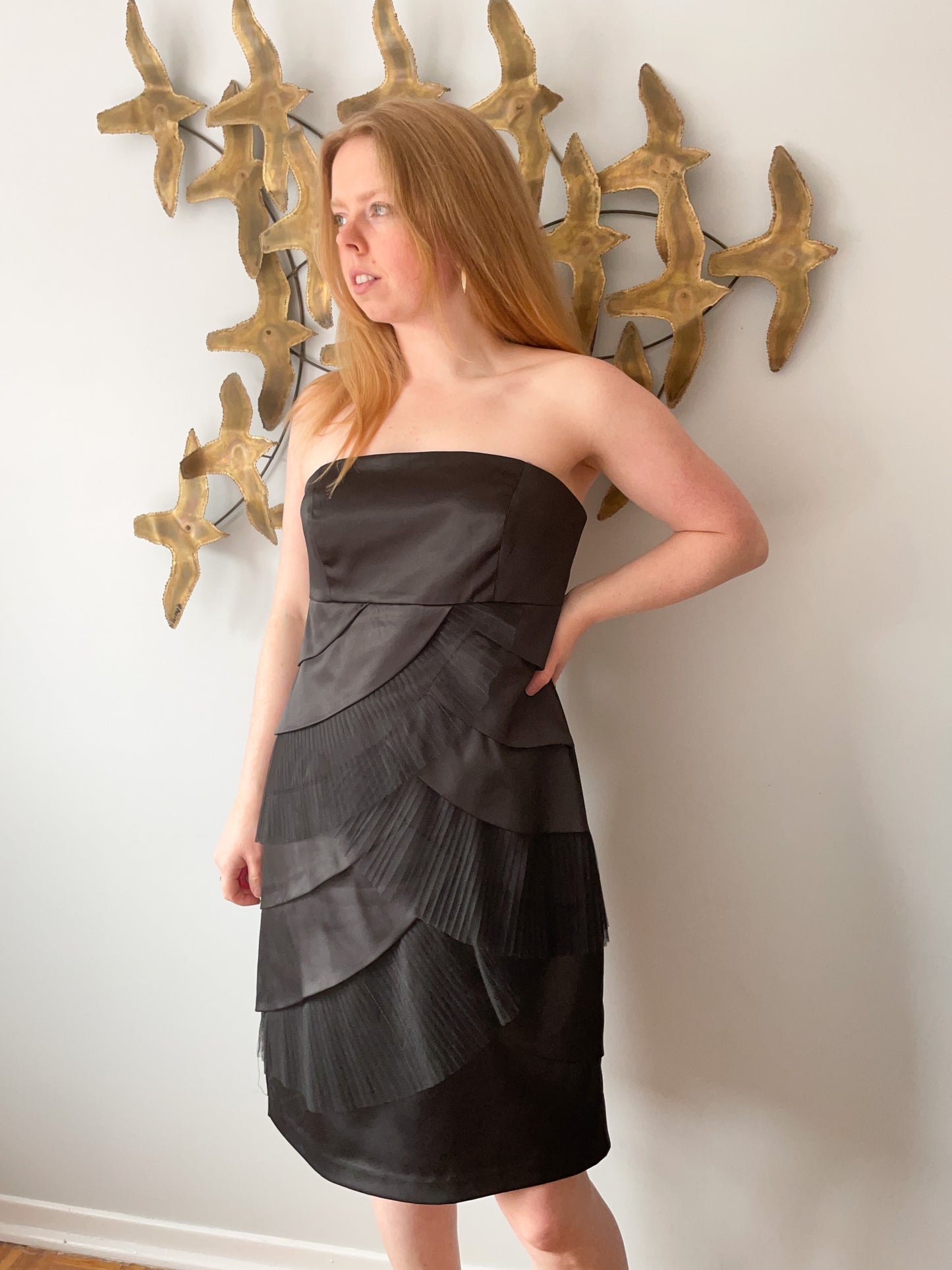 RW & Co. Tulle & Shiny Black Ruffle Strapless Cocktail Dress - Size 10
