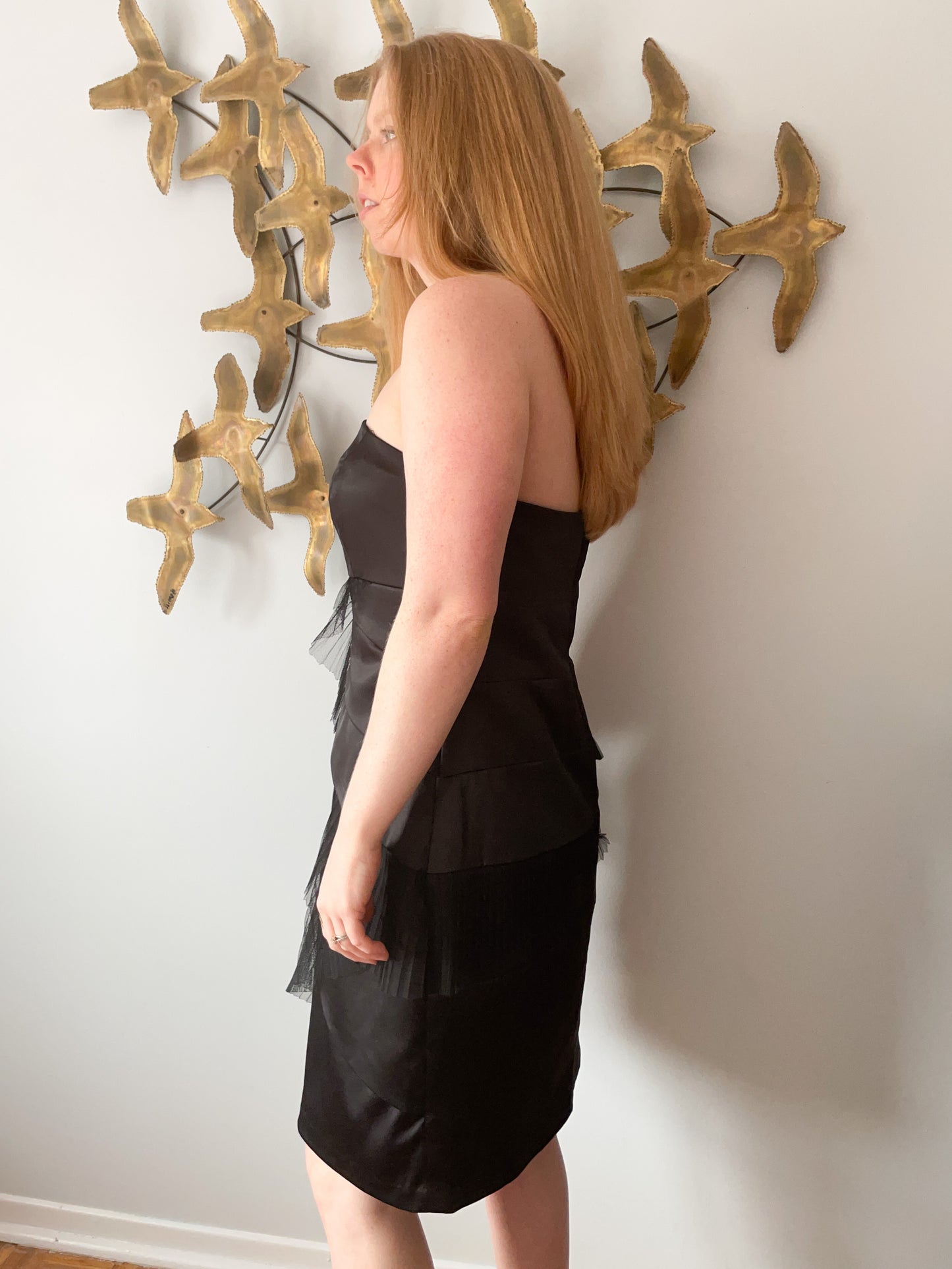 RW & Co. Tulle & Shiny Black Ruffle Strapless Cocktail Dress - Size 10