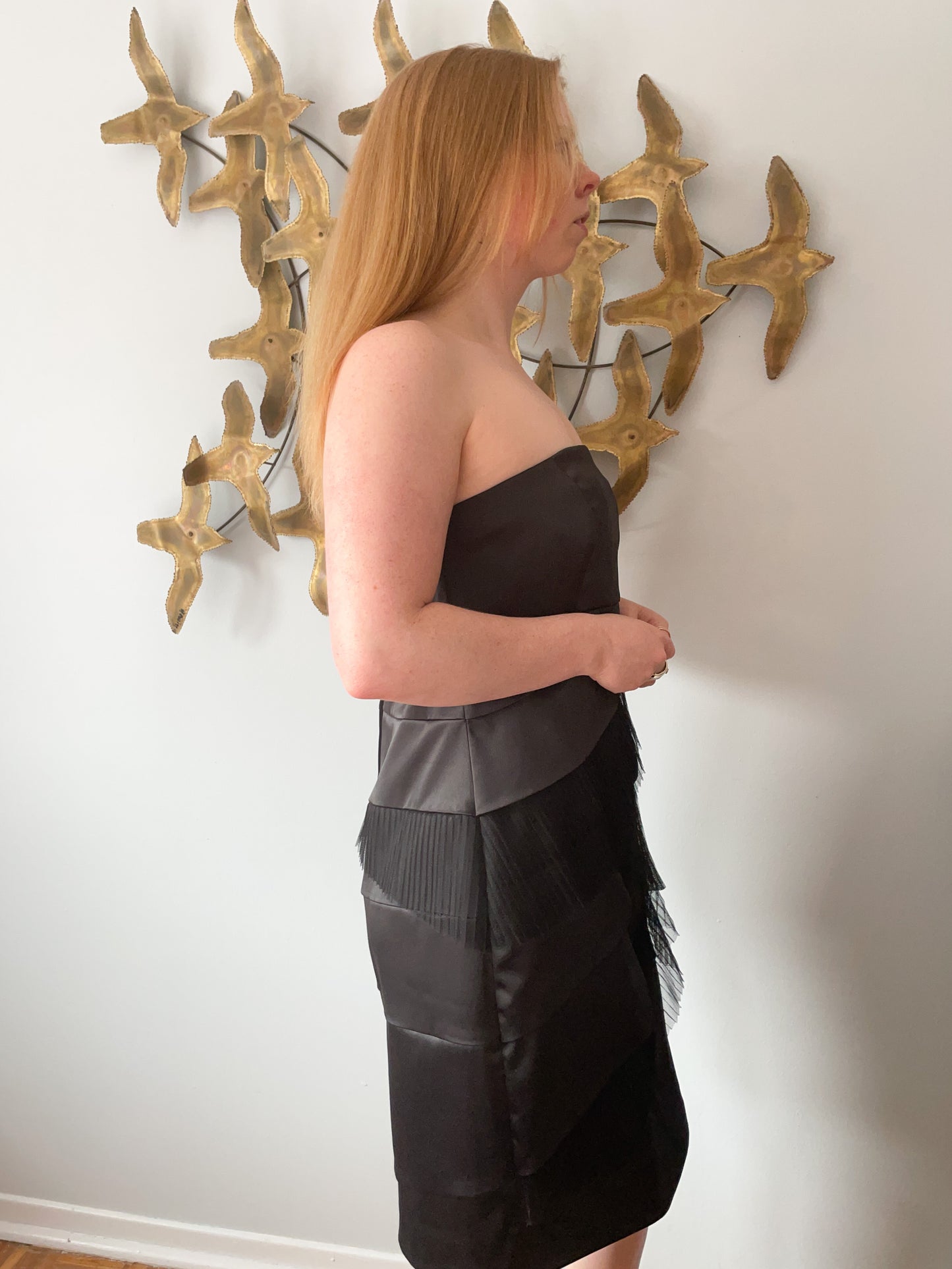 RW & Co. Tulle & Shiny Black Ruffle Strapless Cocktail Dress - Size 10