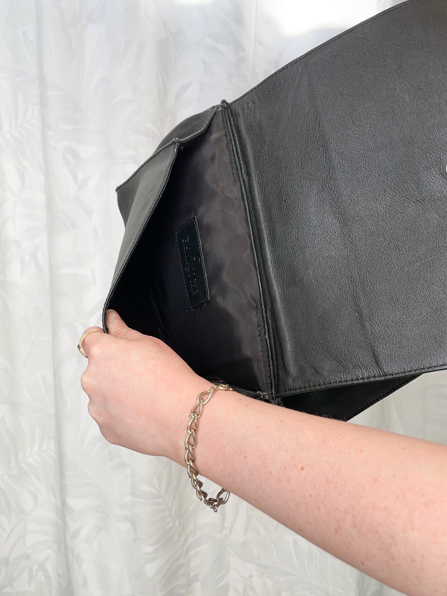 El-Minooche Black Genuine Leather Edgy Envelope Clutch Bag