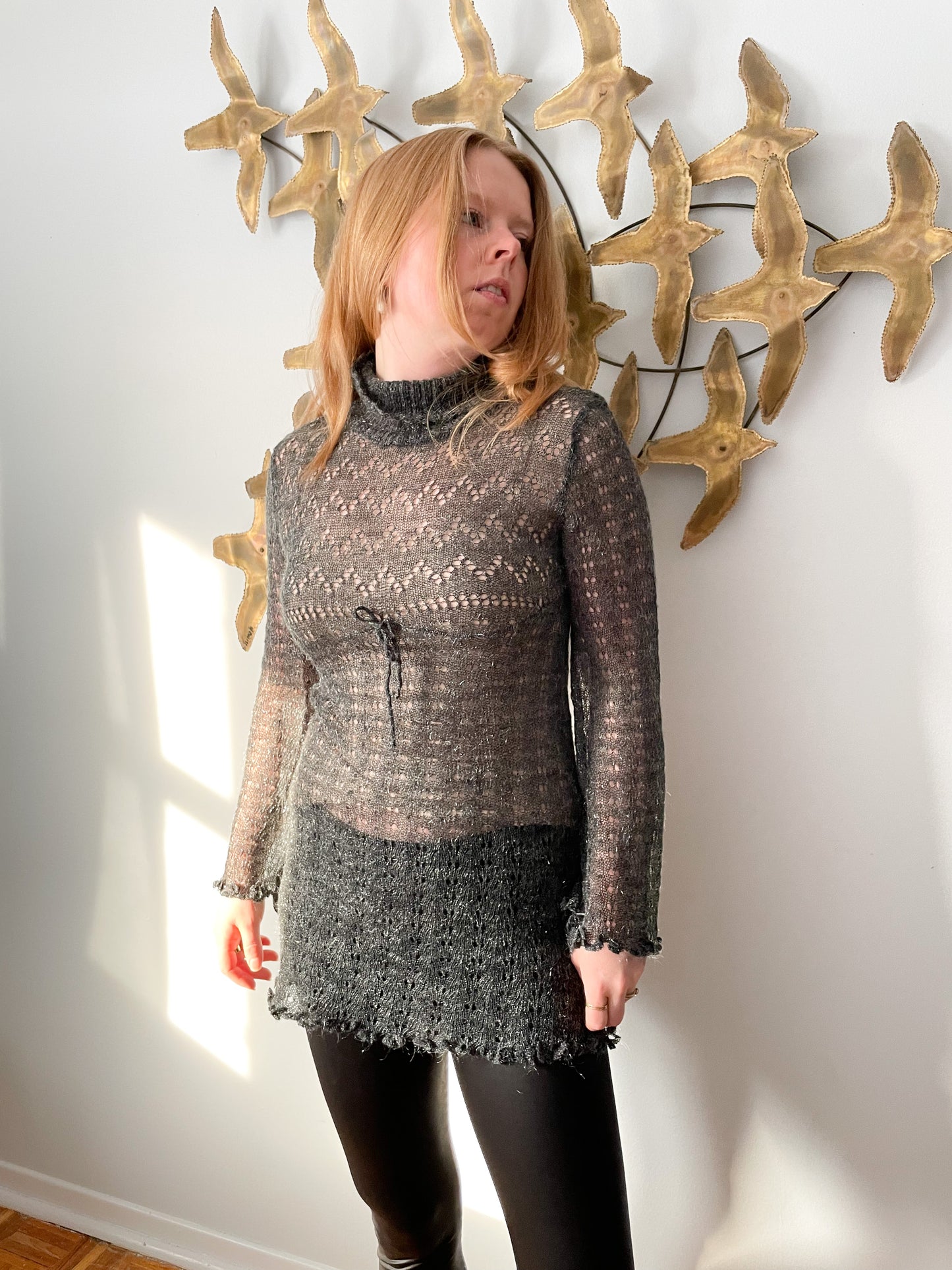 Lili la Tigresse Paris Knit Sheer Cutout Tunic Empire Waist Turtleneck Sweater Dress - XS/S