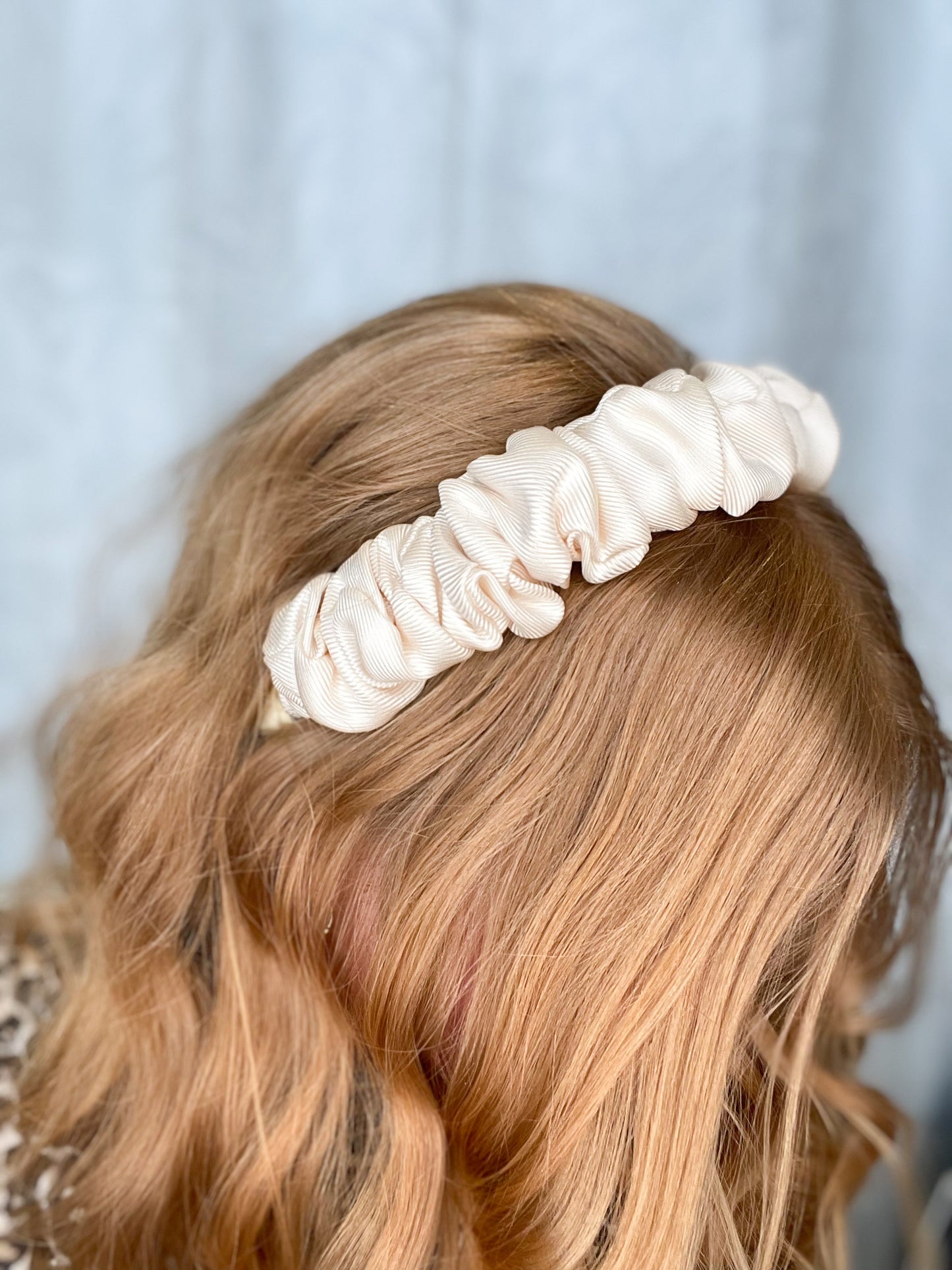Cream Ribbed Satin Twill Upcycled Headband: Scrunchie Crown