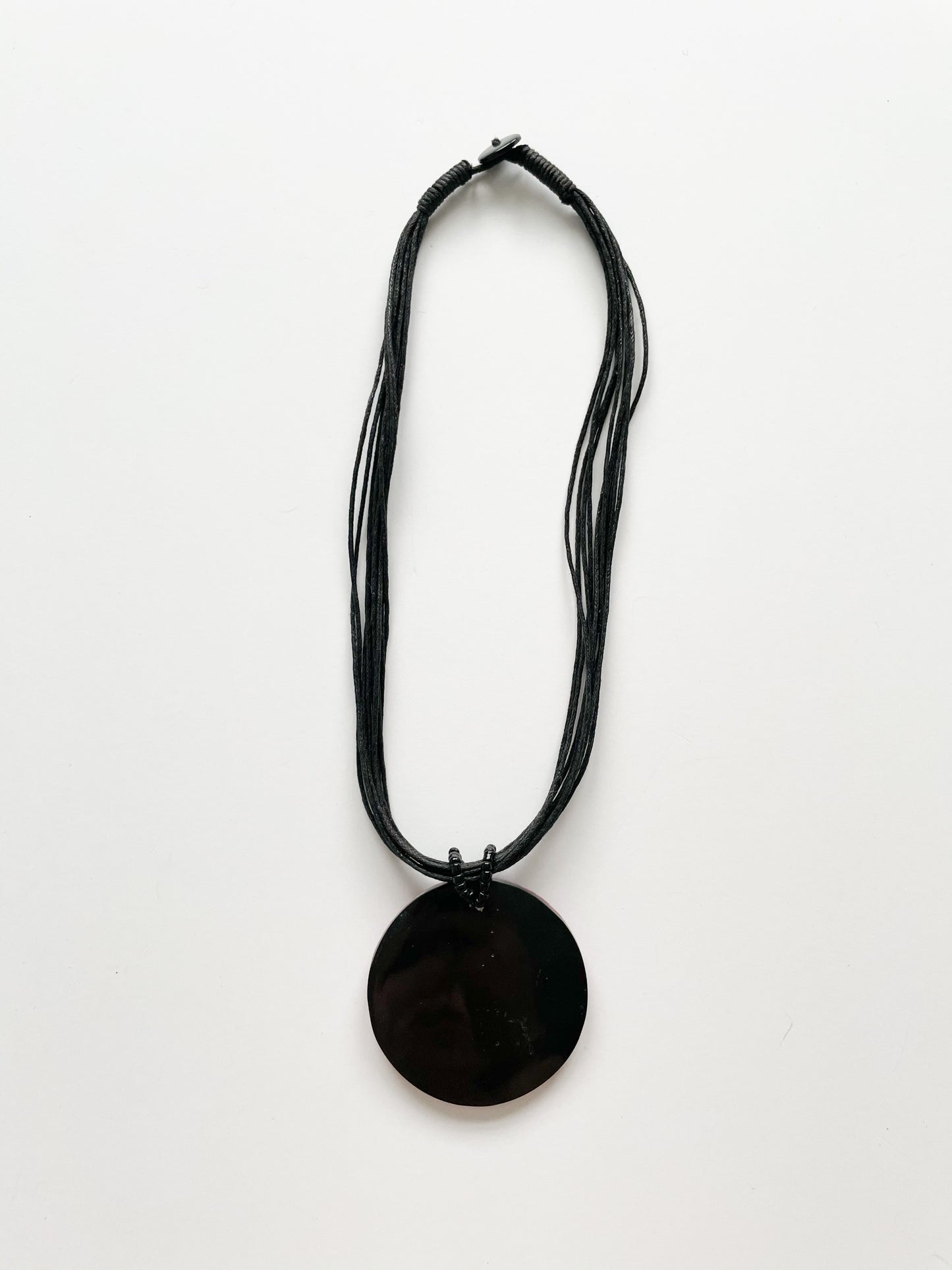 Black Cord & Red with Mother of Pearl Medallion Necklace