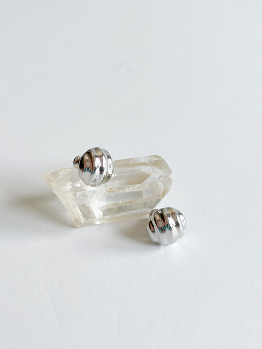 Silver Waved Ball Stud Earrings