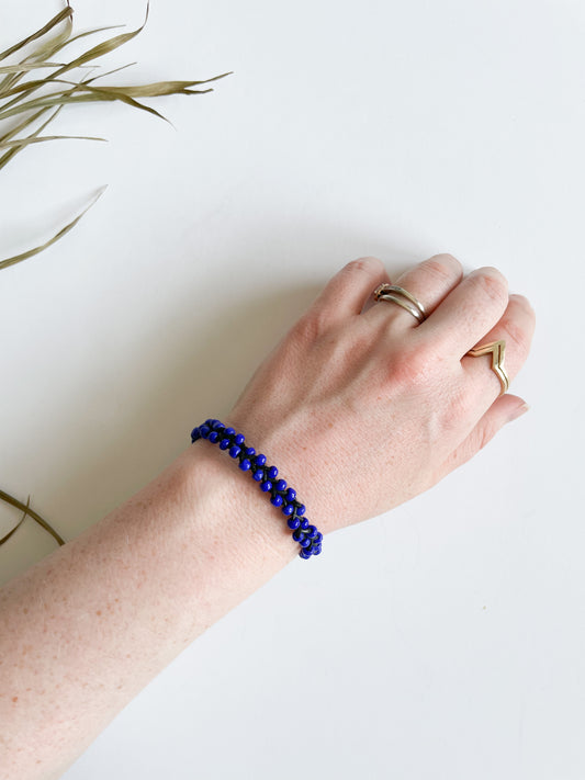 Blue Purple Braided Bead Cord Bracelet