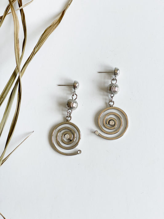 Silver Swirl Ball Stud Drop Earrings