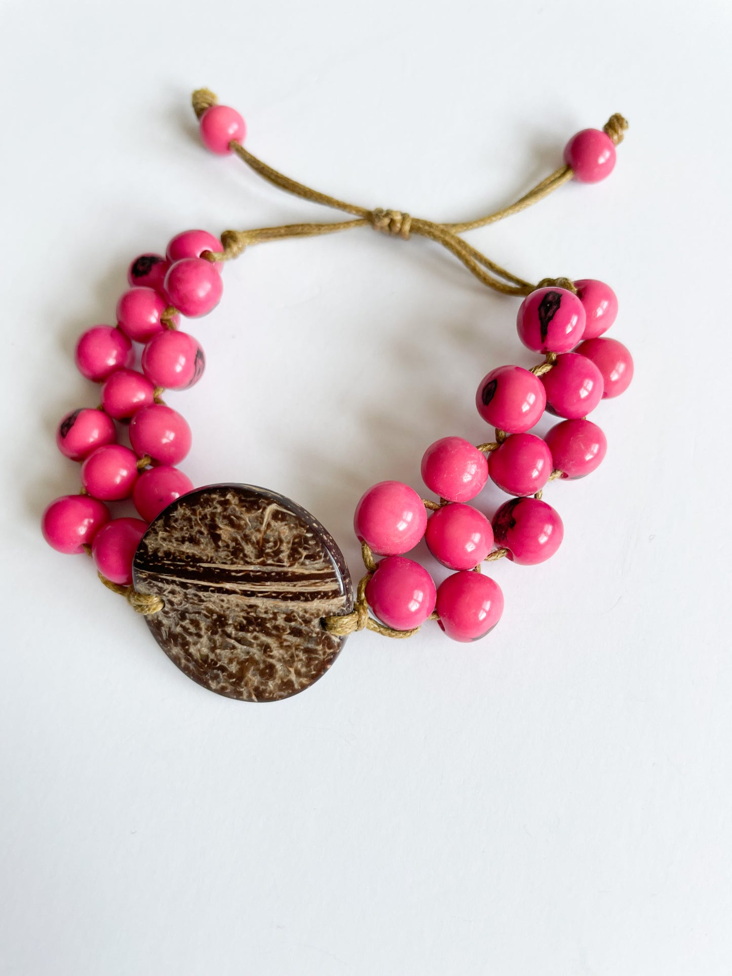 Pink Wooden Bead Adjustable Boho Bracelet