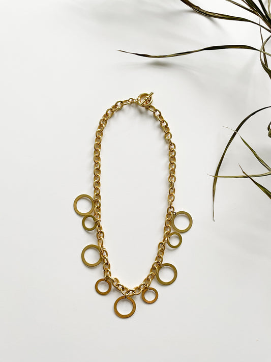 Gold Chain Circle Statement Necklace