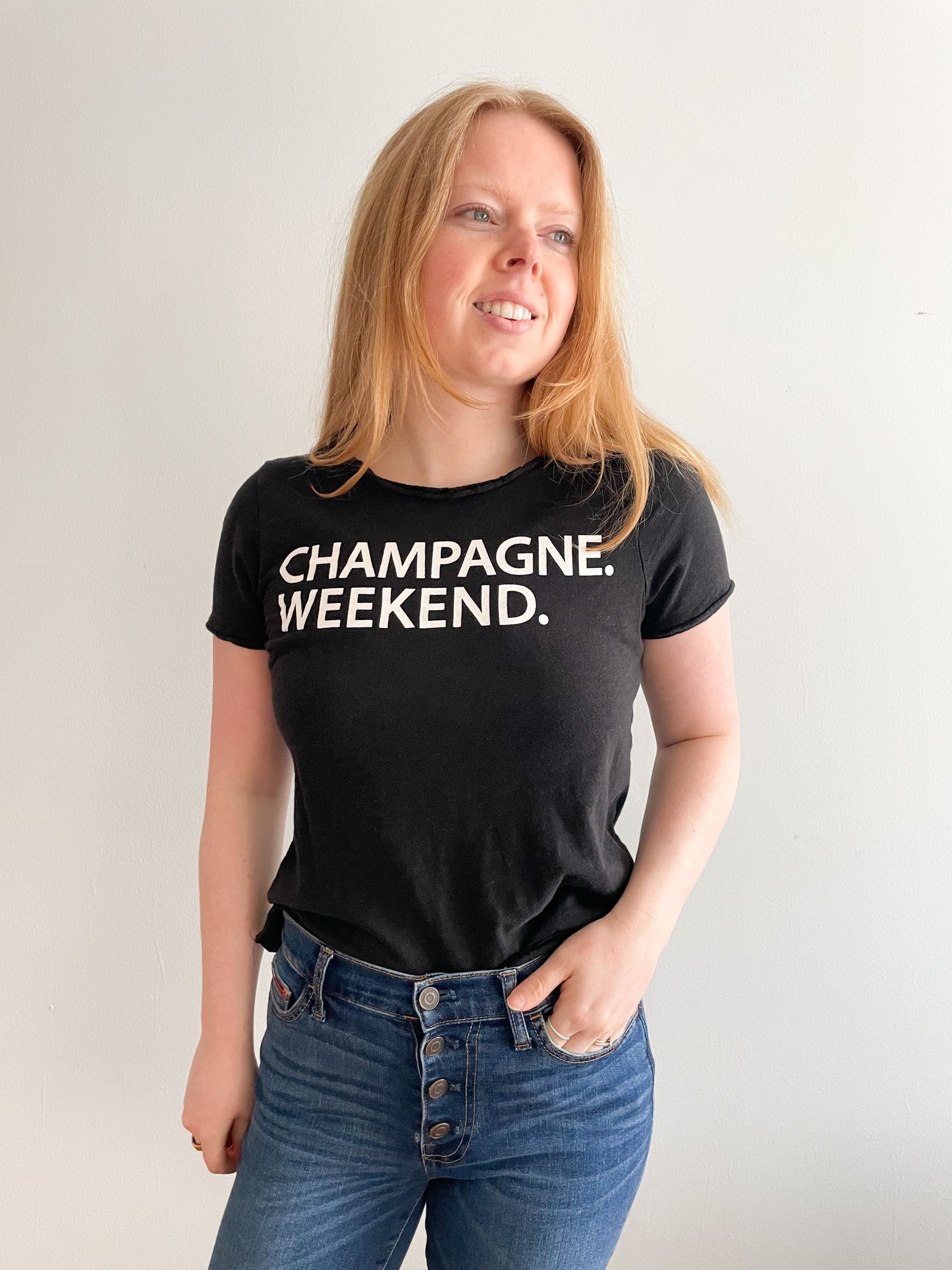 Chaser Black Cotton Modal Champagne Weekend Graphic T-Shirt - S/M