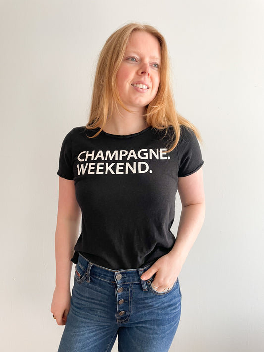 Chaser Black Cotton Modal Champagne Weekend Graphic T-Shirt - S/M