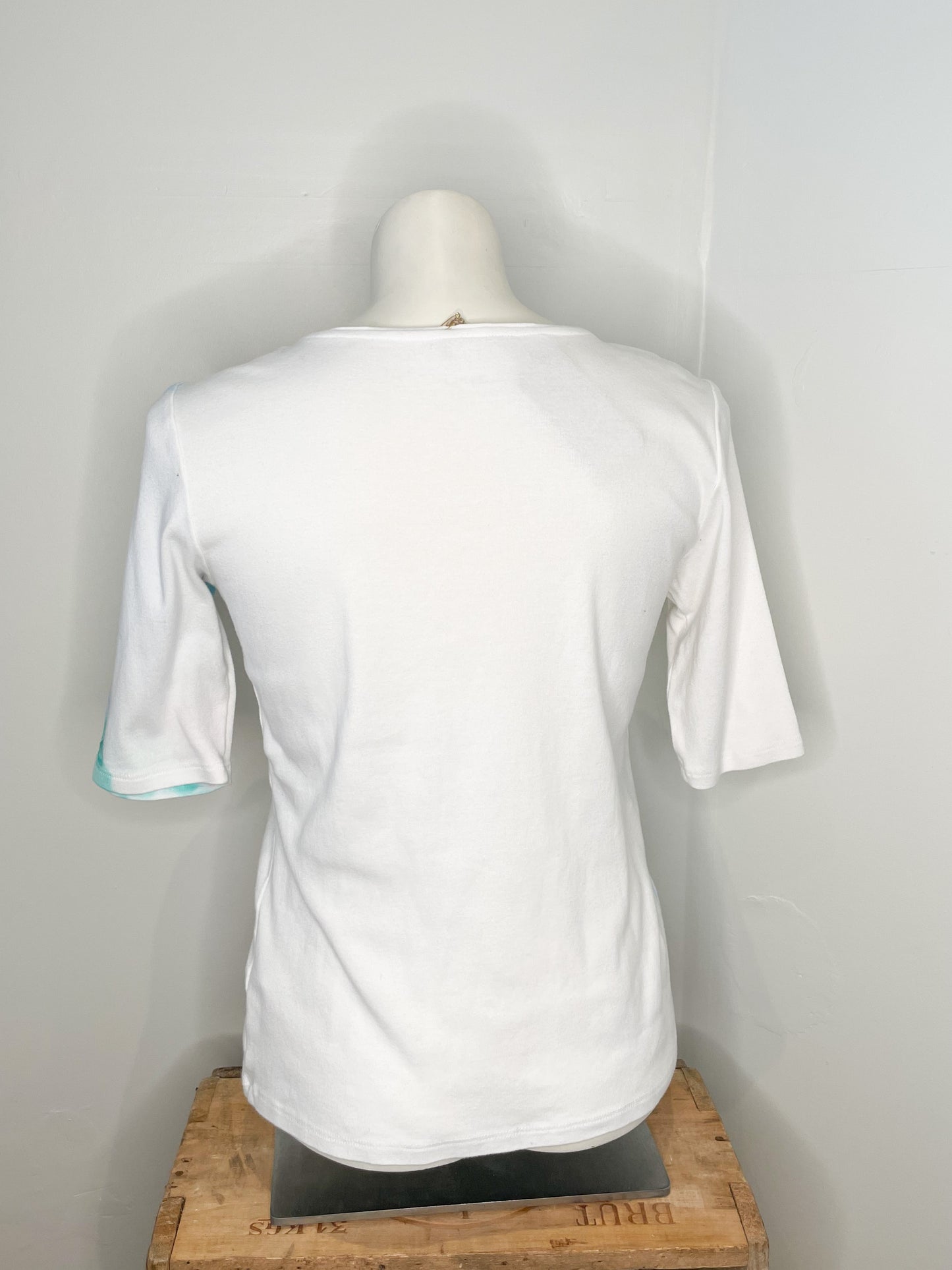 Grateful Thankful Blessed Watercolour Cotton 3/4 Sleeve Upcycled Cotton Top - Medium