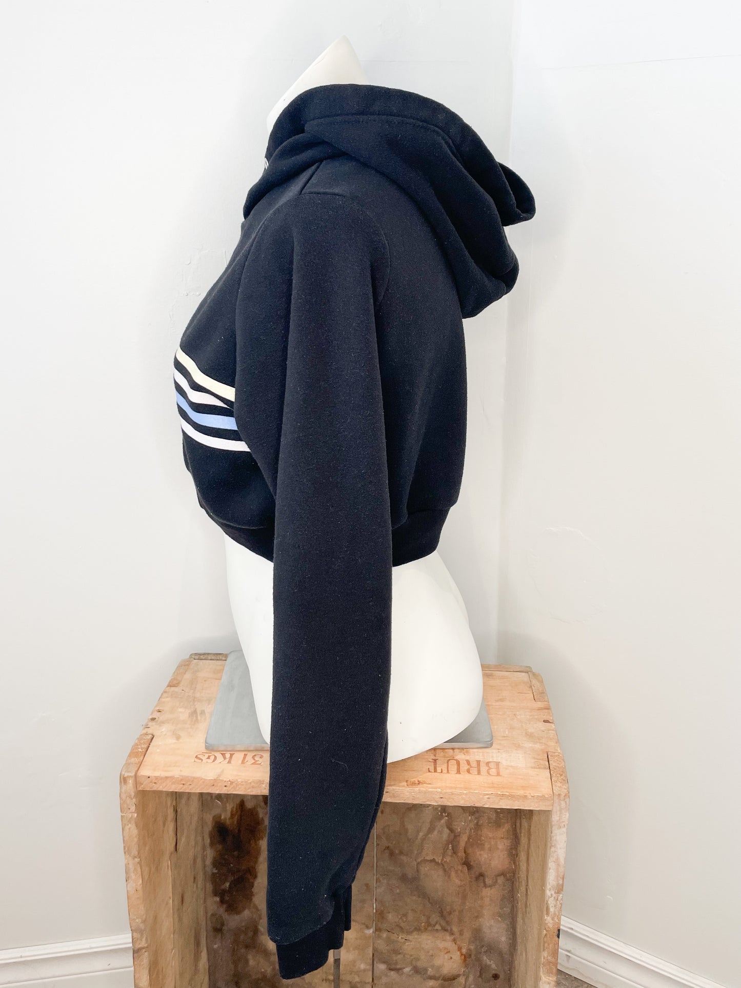 Weekend Edition Black Stripe Cropped Hoodie Sweater - Medium