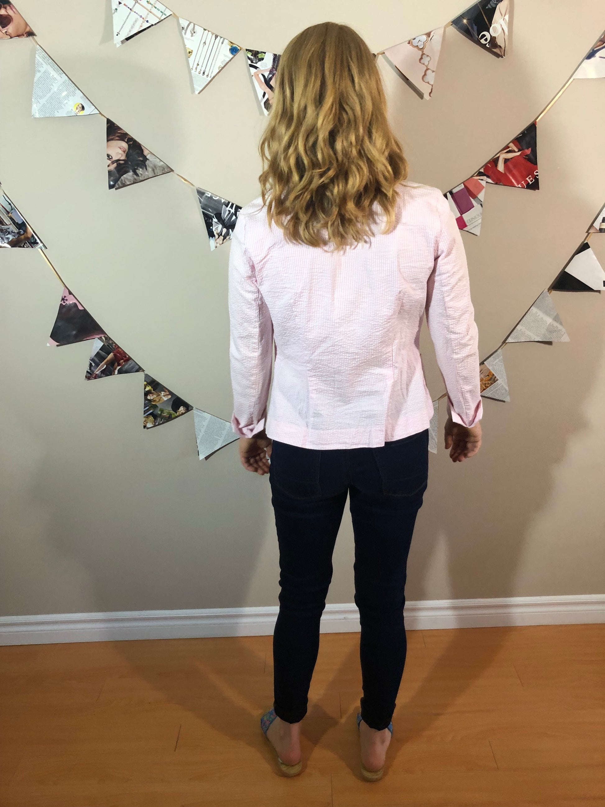 Ralph Lauren Baby Pink Cotton Seersucker Stretch Petite Blazer - Le Prix Fashion & Consulting