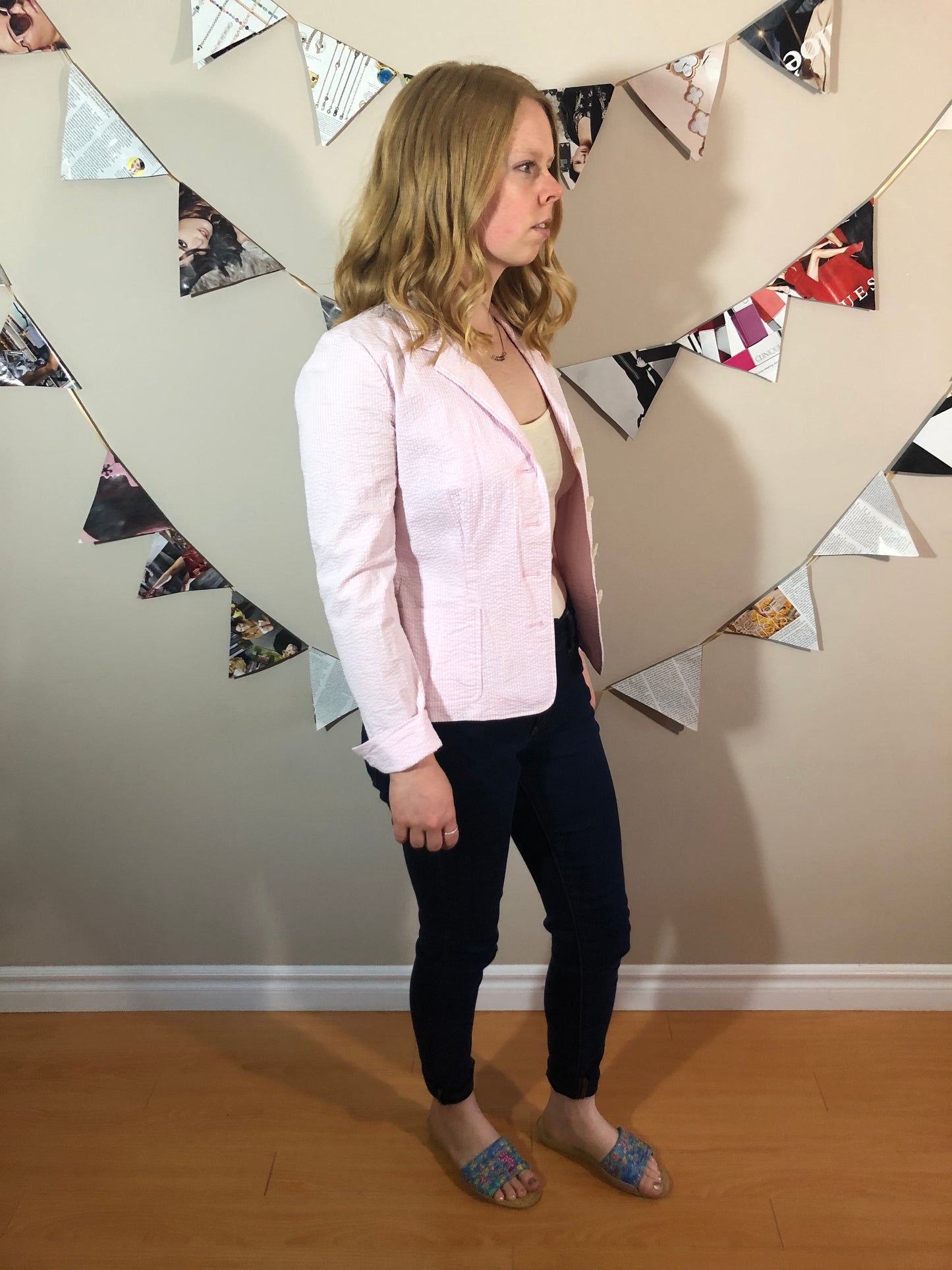 Ralph Lauren Baby Pink Cotton Seersucker Stretch Petite Blazer - Le Prix Fashion & Consulting