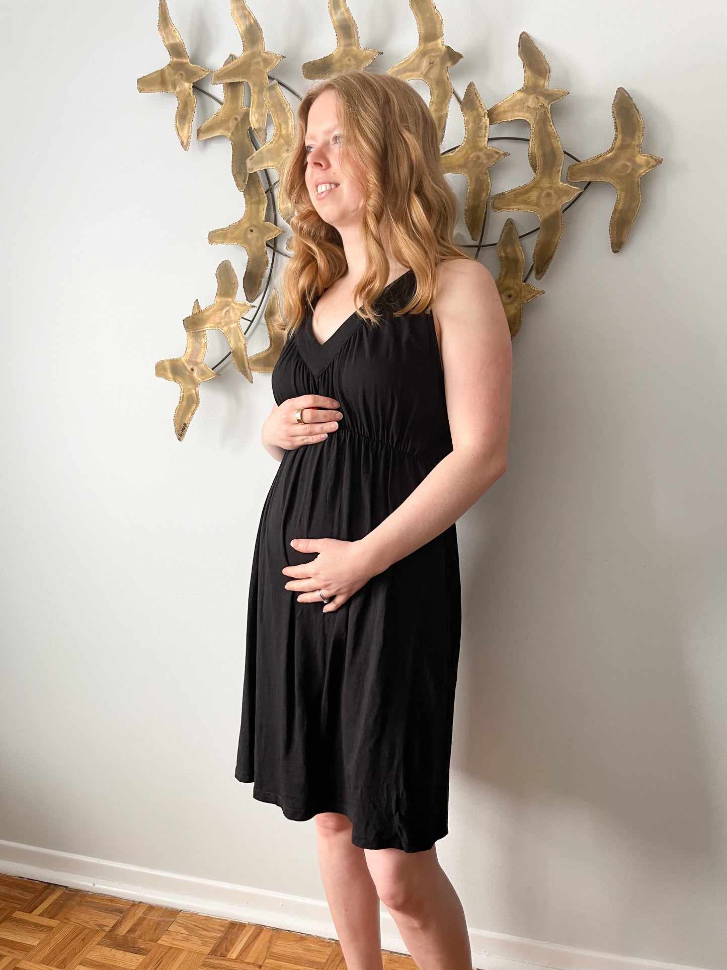 Motherhood Maternity Black Cotton Modal V-Neck Dress - Large
