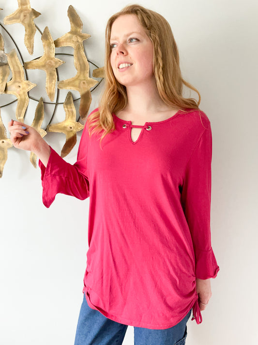 Laura Pink Cutout Neck Ruffle Sleeve Tunic - XL