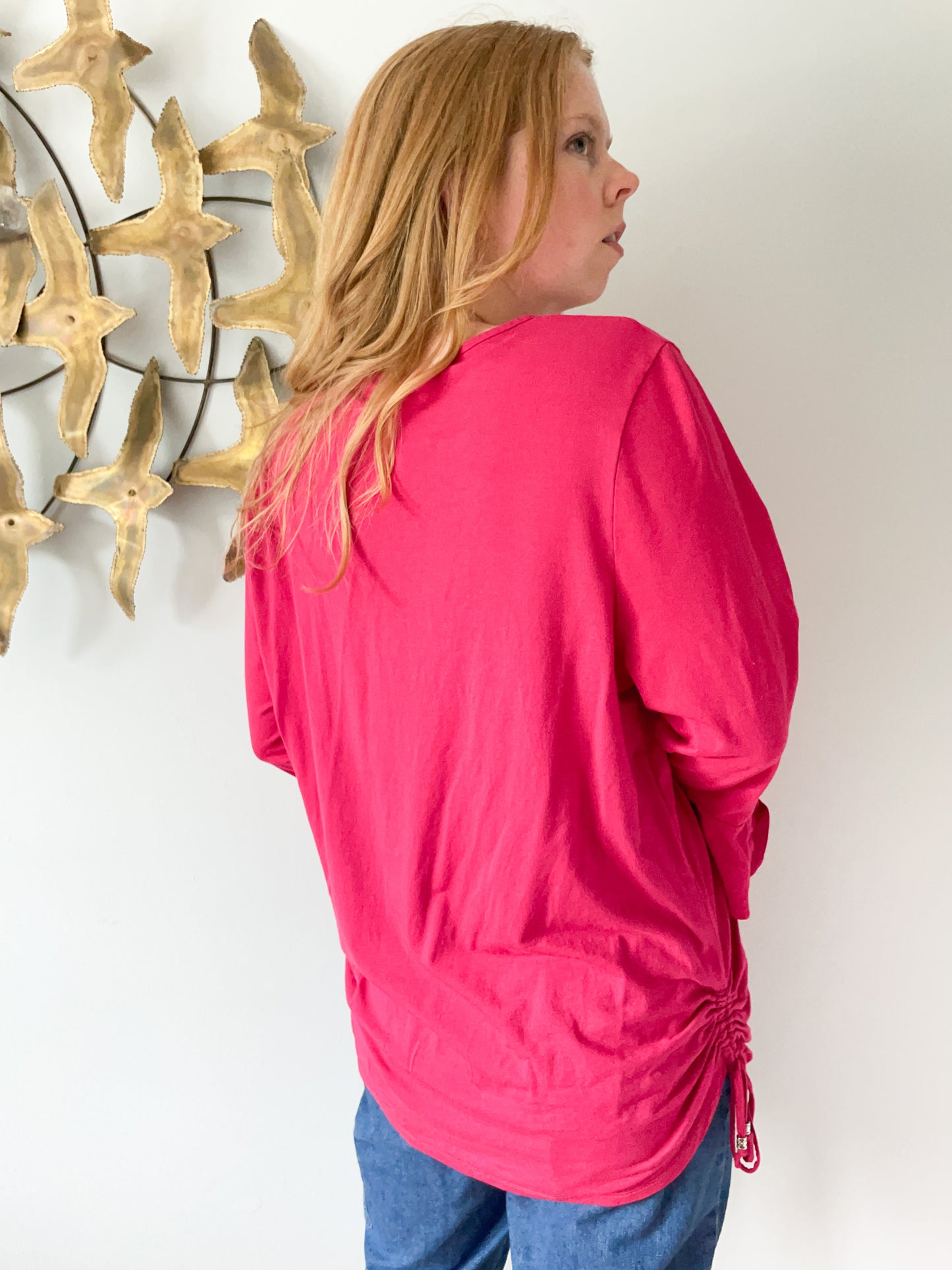 Laura Pink Cutout Neck Ruffle Sleeve Tunic - XL