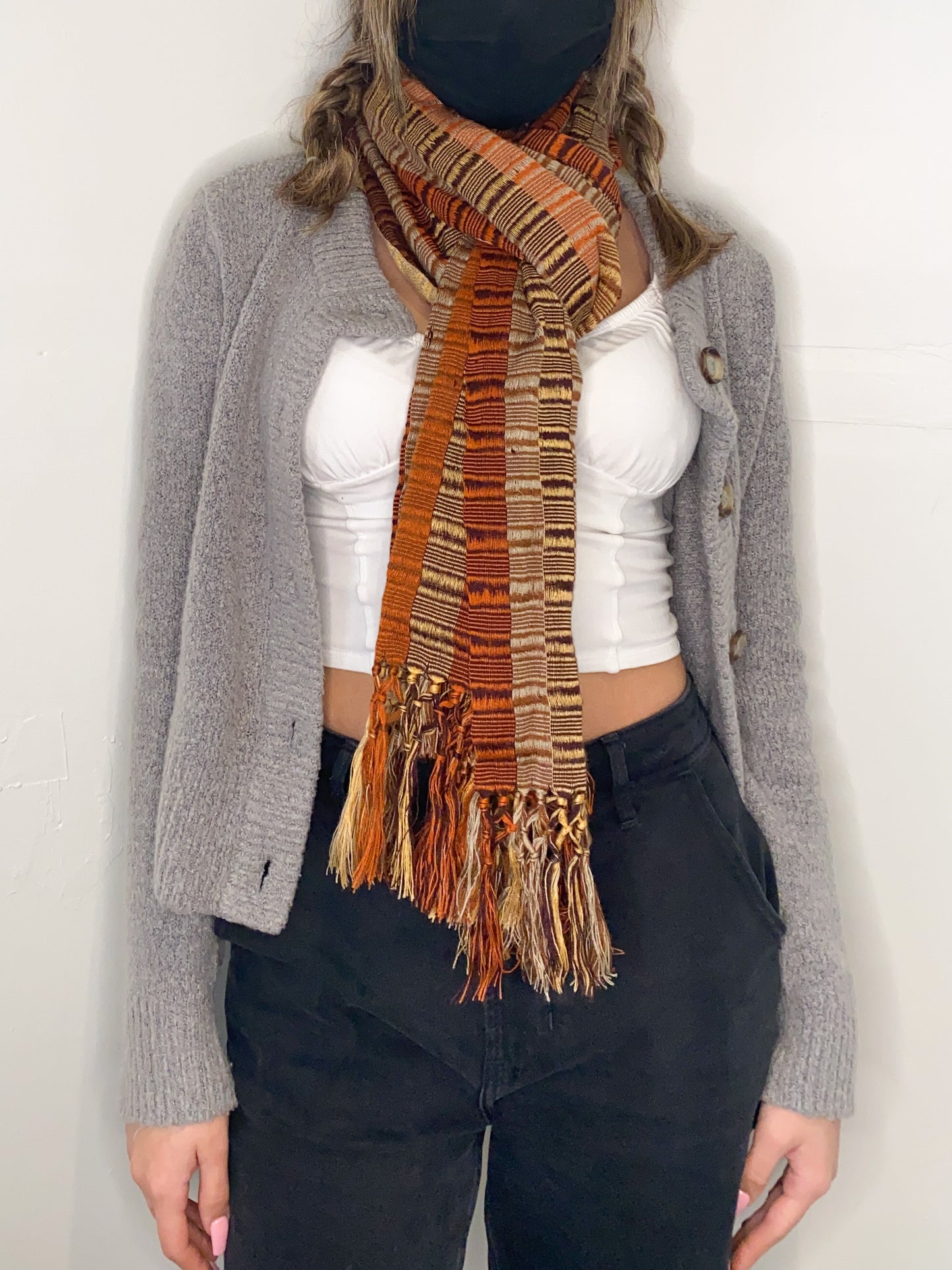 Orange and Brown Fringed Scarf