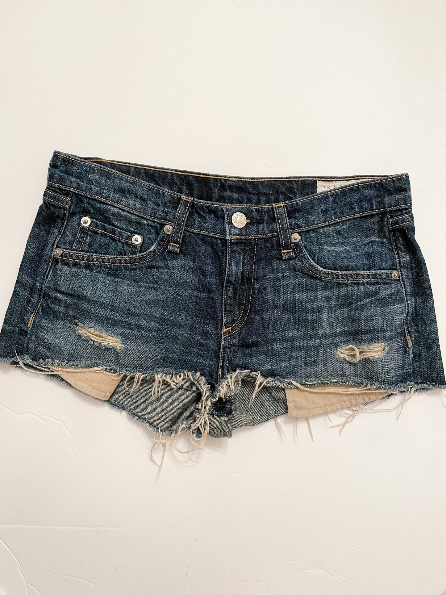 Rag & Bone Sheffield Distressed Cutoff High Rise Jean Shorts - Small
