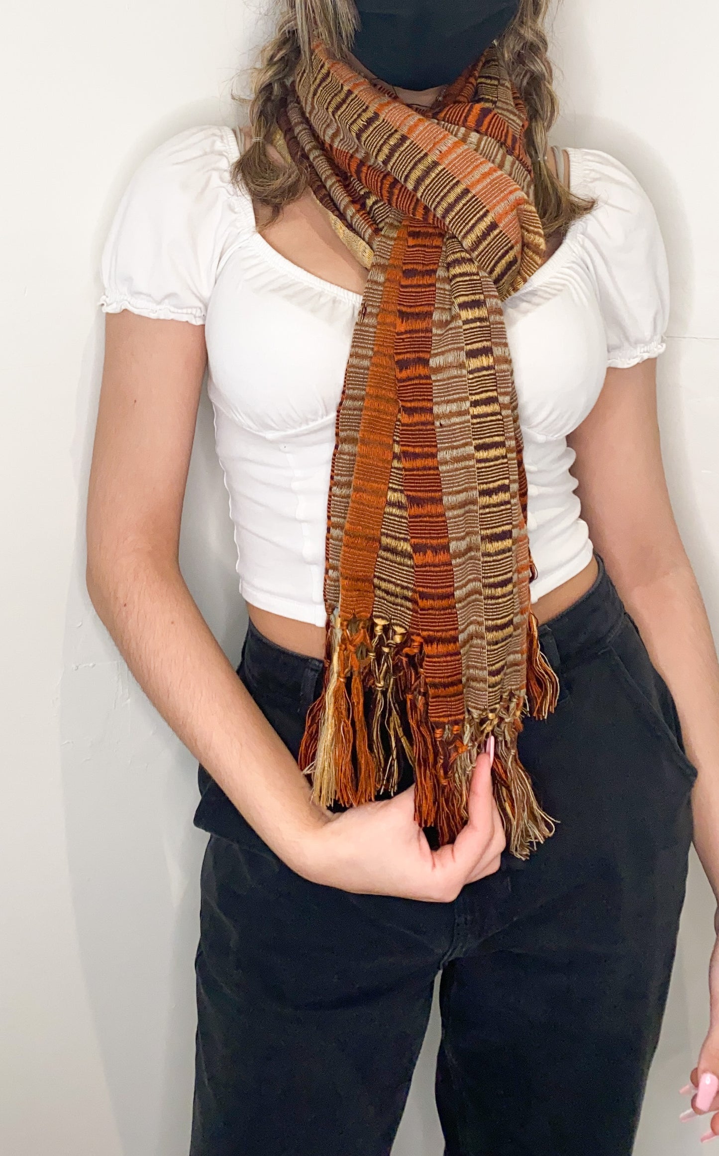 Orange and Brown Fringed Scarf
