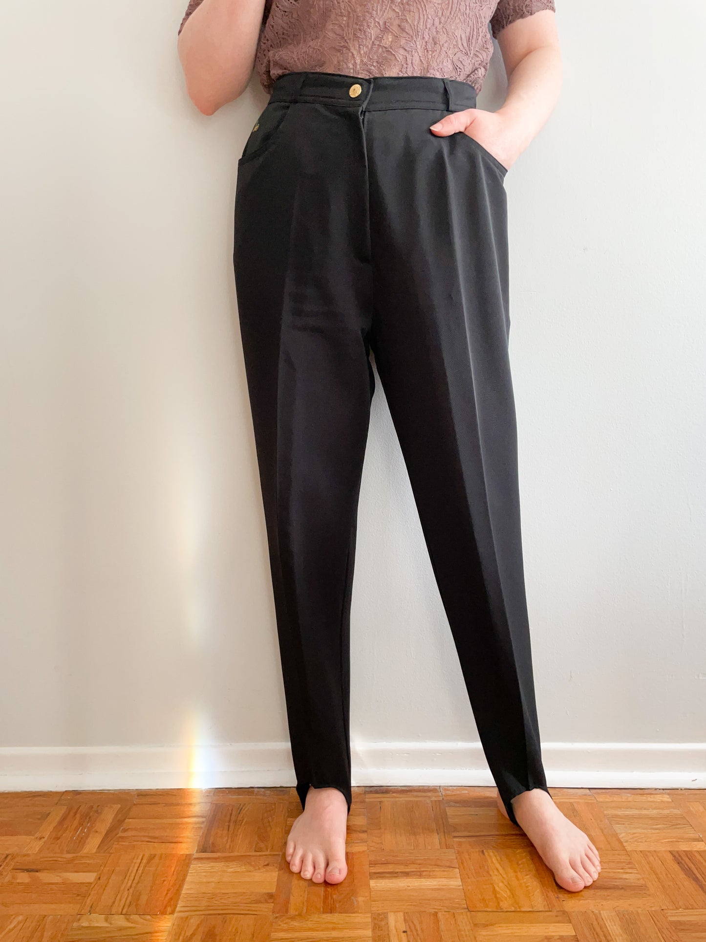 Tamsrum Black High Rise Trouser Stirrup Pants - S/M