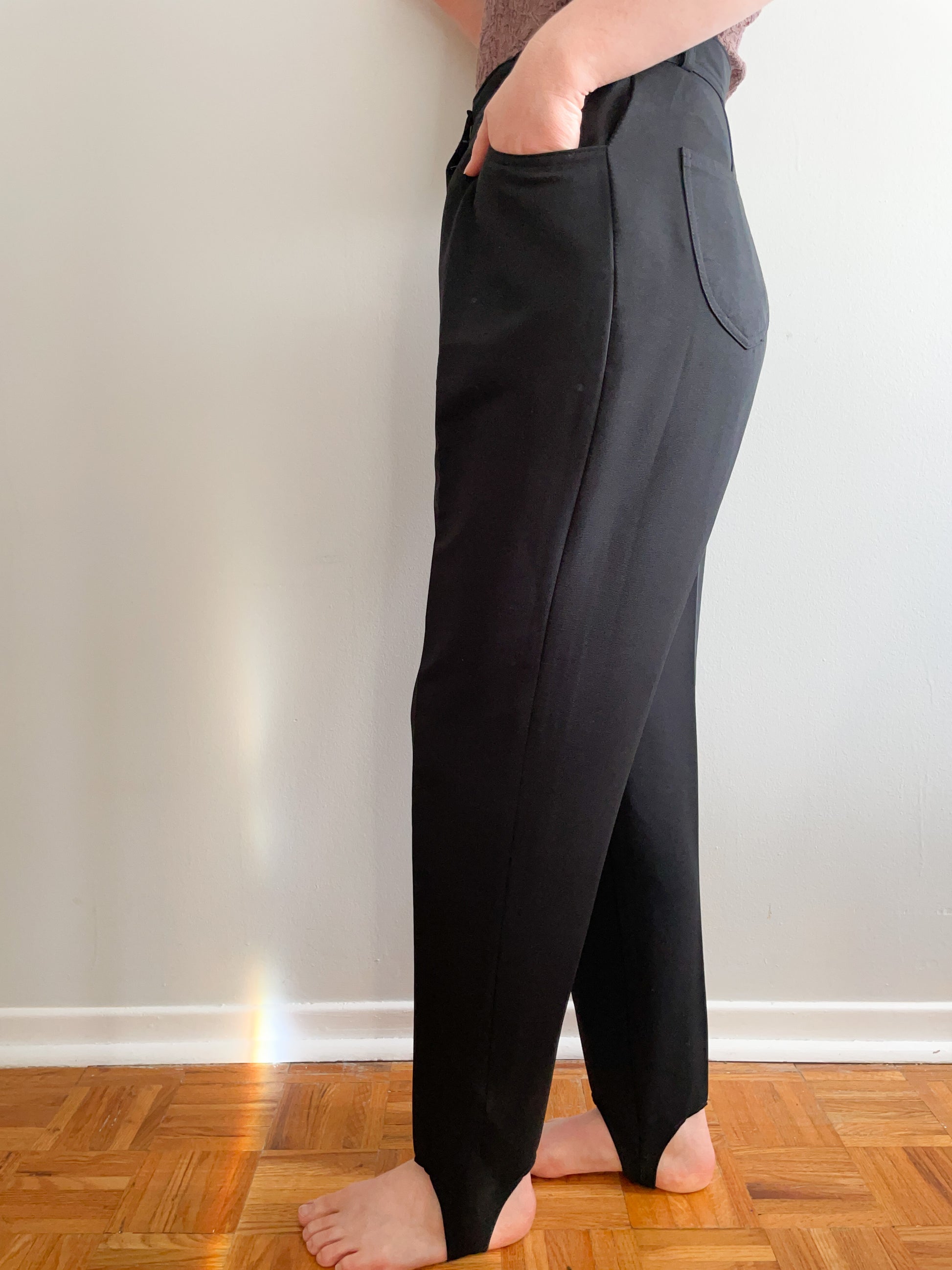 Black Cotton Elastane Seam Front Stirrup Pants