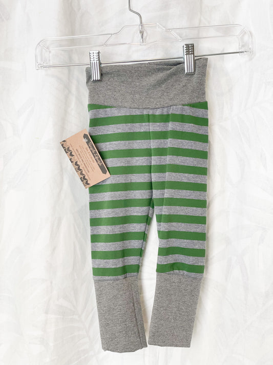 Grey & Green Striped Grow-With-Me Baby Leggings - 3-12 Months