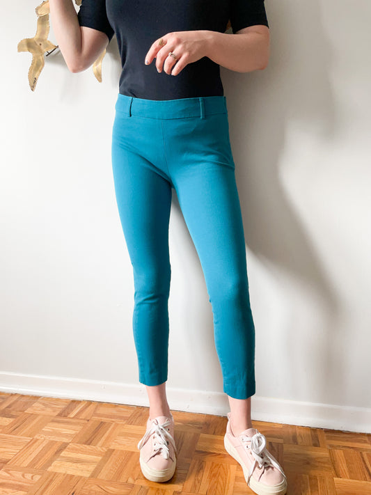 Smart Set Teal Stretch Cotton Cropped High Rise Legging Pants - Size 4