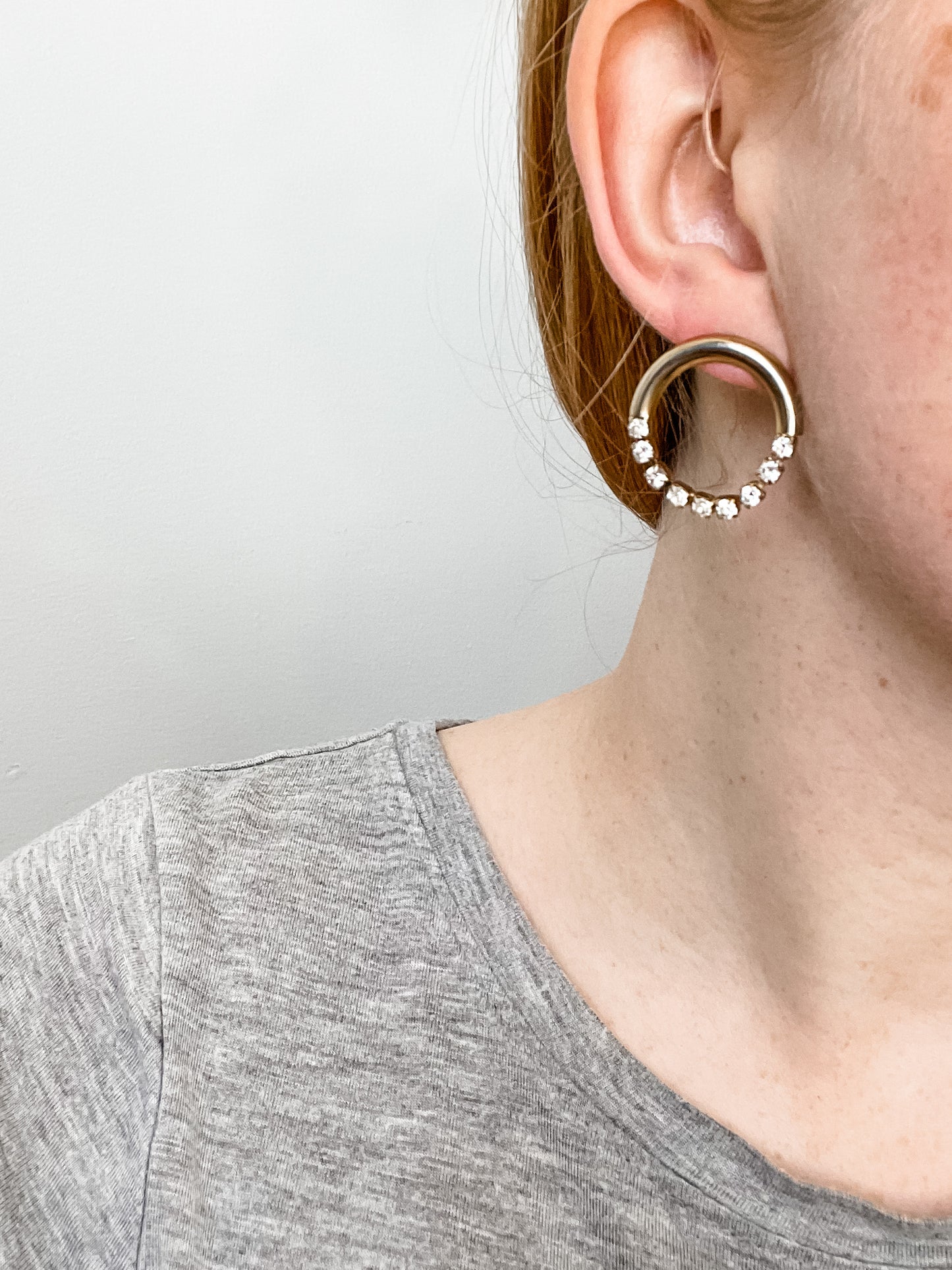 Gold Hoop Crystal Stud Earrings