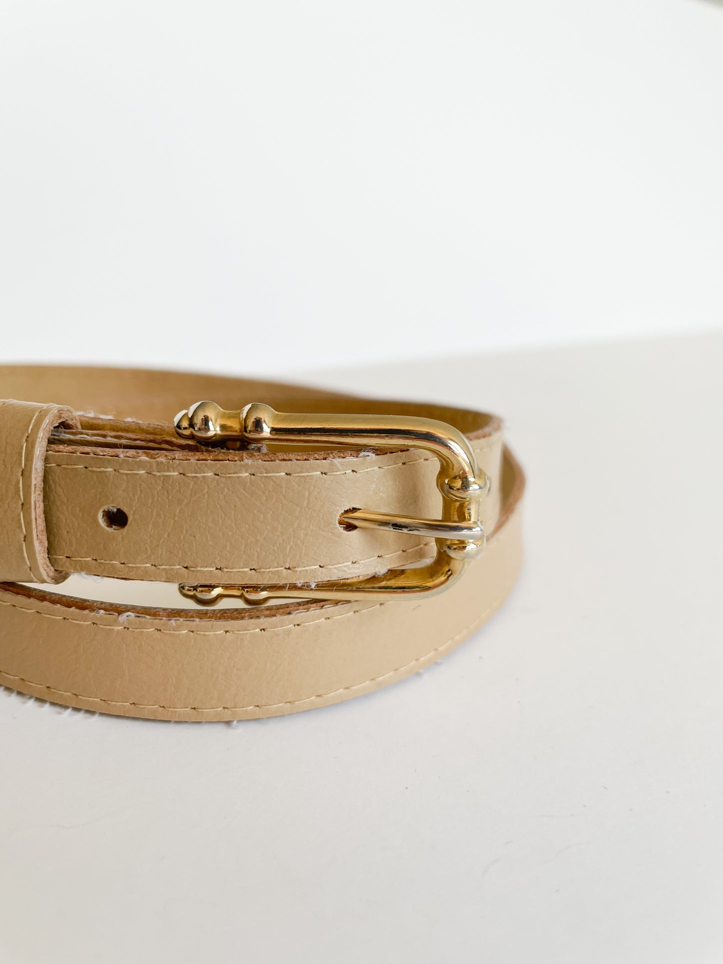 Beige Gold Skinny Waist Belt - XS