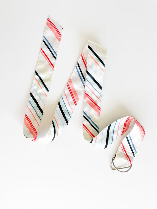 Colorful Striped White Satin Belt - Large