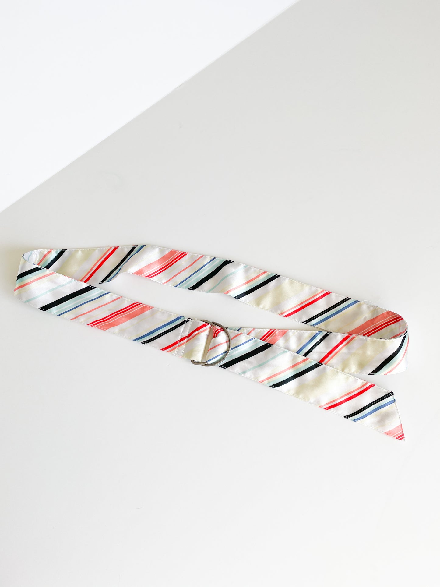 Colorful Striped White Satin Belt - Large
