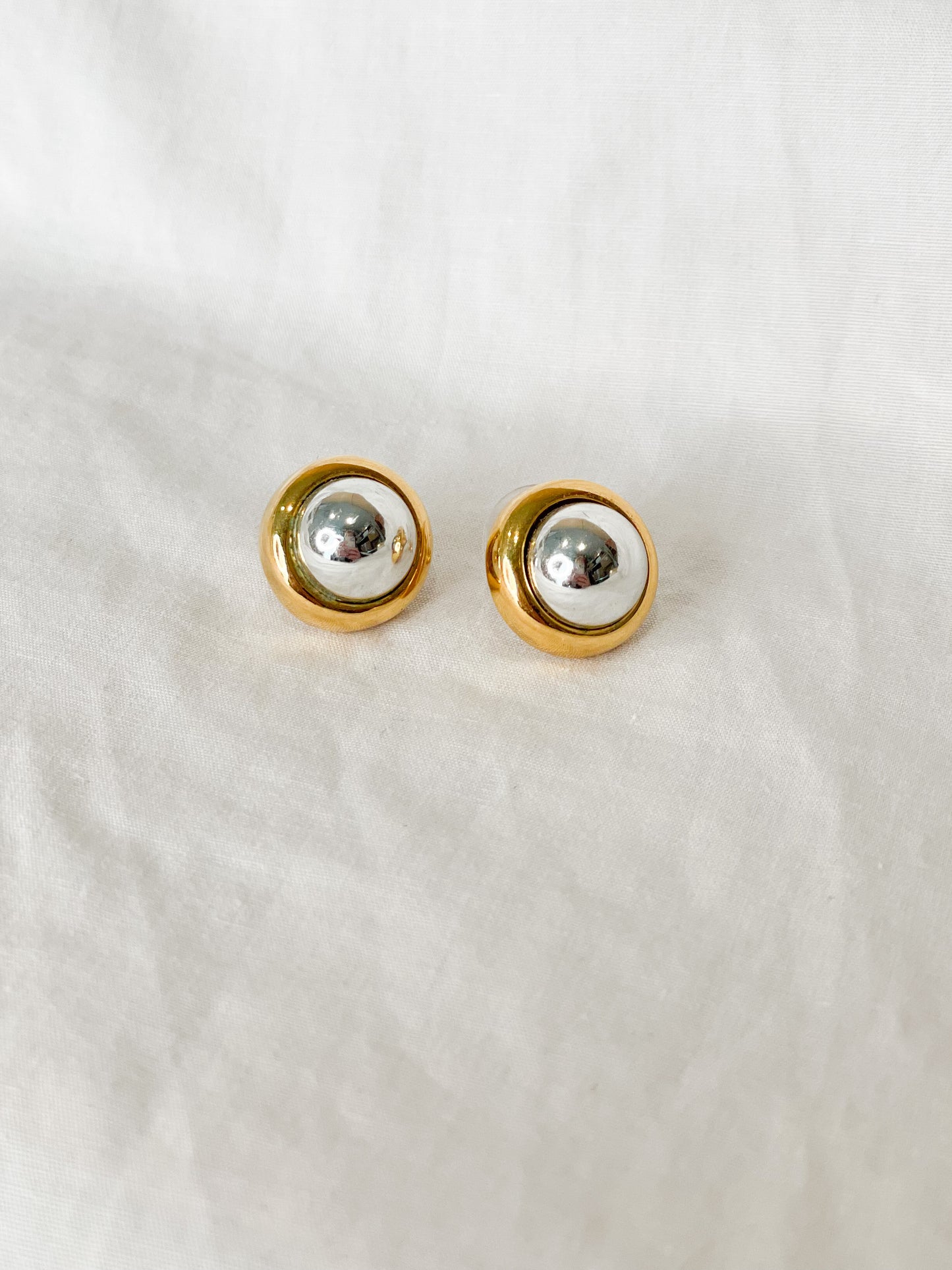 Two Toned Gold Silver Circle Stud Earrings