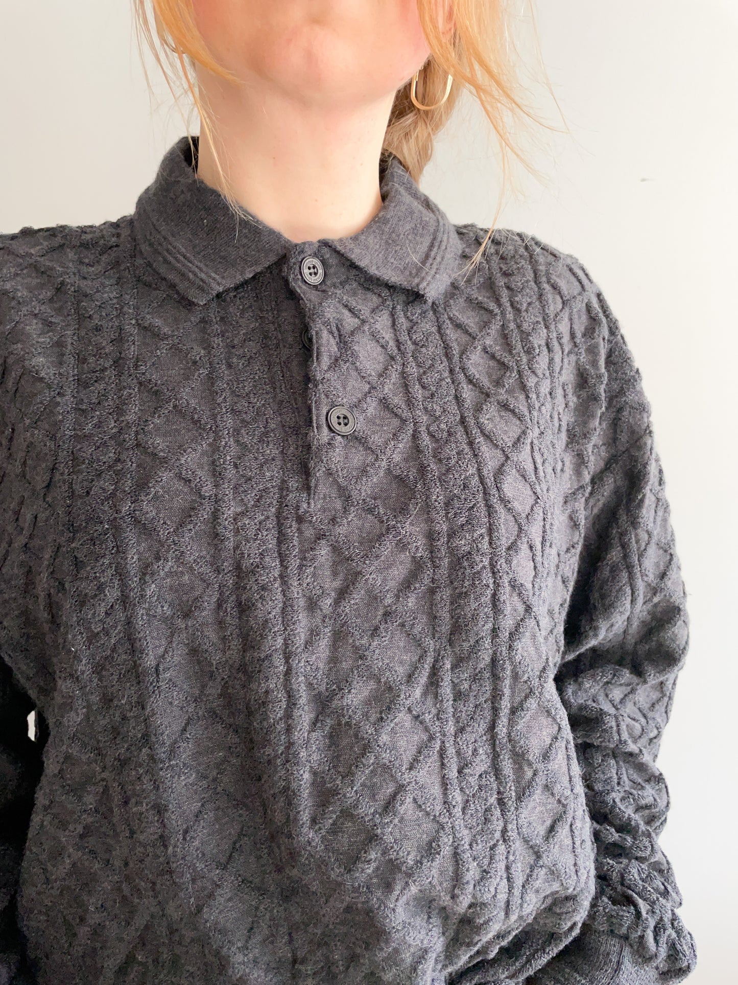 Versace Sport Grey Cable Knit Pattern Wool Collar Sweater - XL