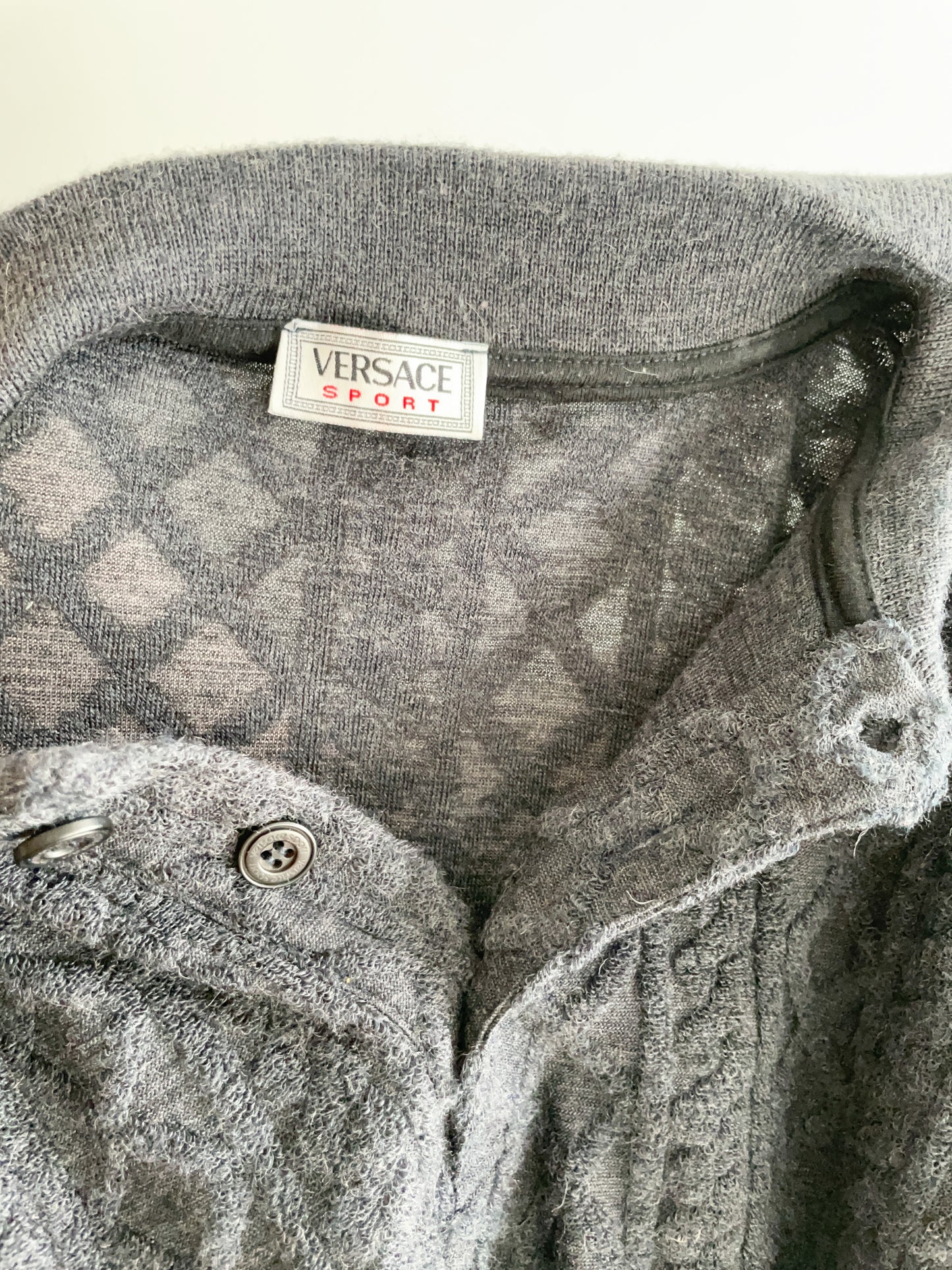 Versace Sport Grey Cable Knit Pattern Wool Collar Sweater - XL