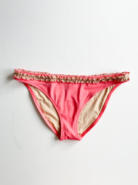 Victoria's Secret Coral Pink and Tan Ruffle Bikini Bottoms - Large