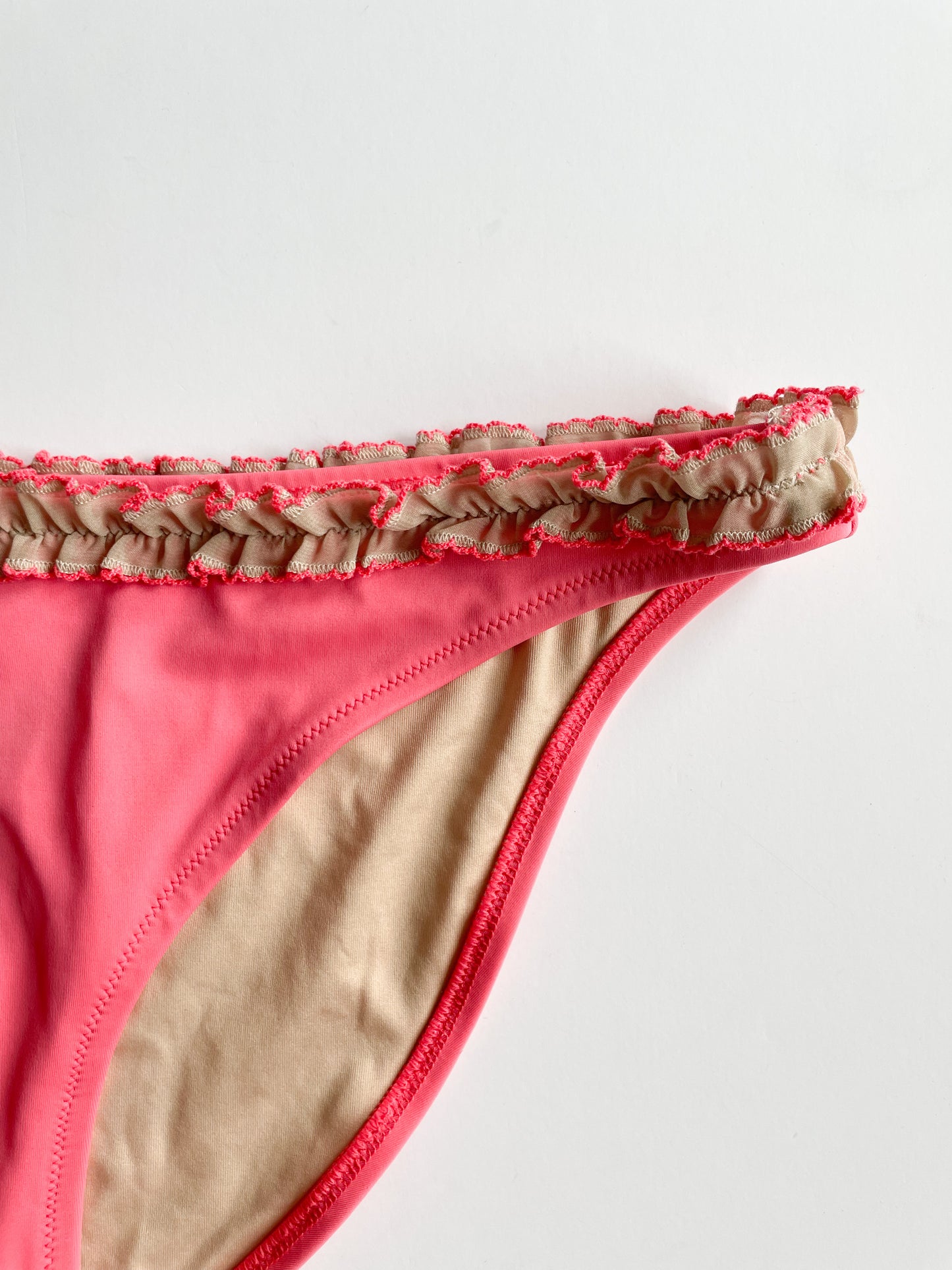 Victoria's Secret Coral Pink and Tan Ruffle Bikini Bottoms - Large